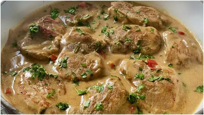 Schnitzelstreifen in Senfsahnesoße